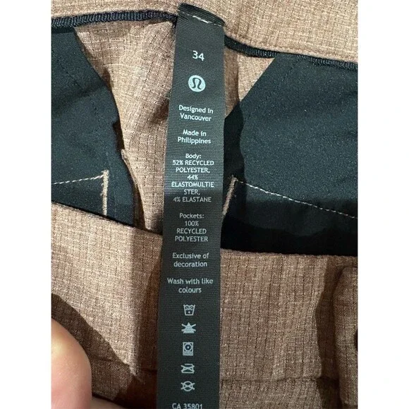 lululemon Commission Chino Shorts Men's Size 34 Brown Check Golf Casual - Picture 8 of 10